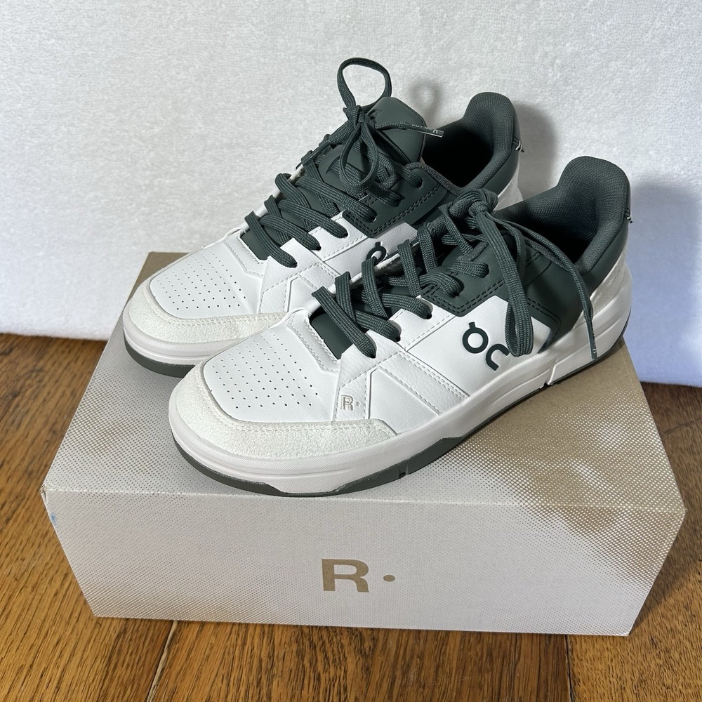 On Cloud Womens Size 7.5 The Roger Clubhouse White/Olive Sneaker Shoes